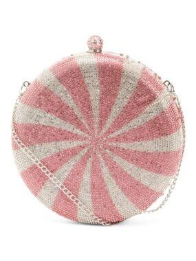 Pink Peppermint Clutch Shoulder Bag by Alessia Bianchi Rhinestones & Glitter NWT
